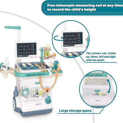 Interactive Doctor Playset with Medical Trolley Cart Pretend Medical Tool Box Play Toy for Kids, Toddlers - Includes Doctor Tools & Accessories