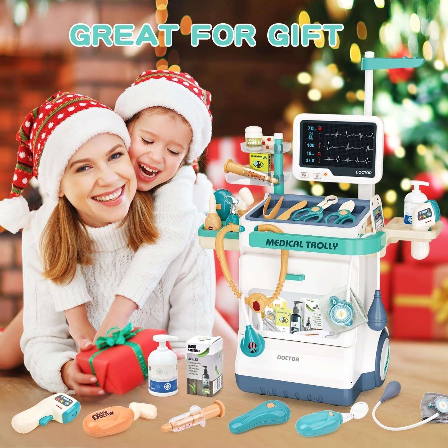 Interactive Doctor Playset with Medical Trolley Cart Pretend Medical Tool Box Play Toy for Kids, Toddlers - Includes Doctor Tools & Accessories