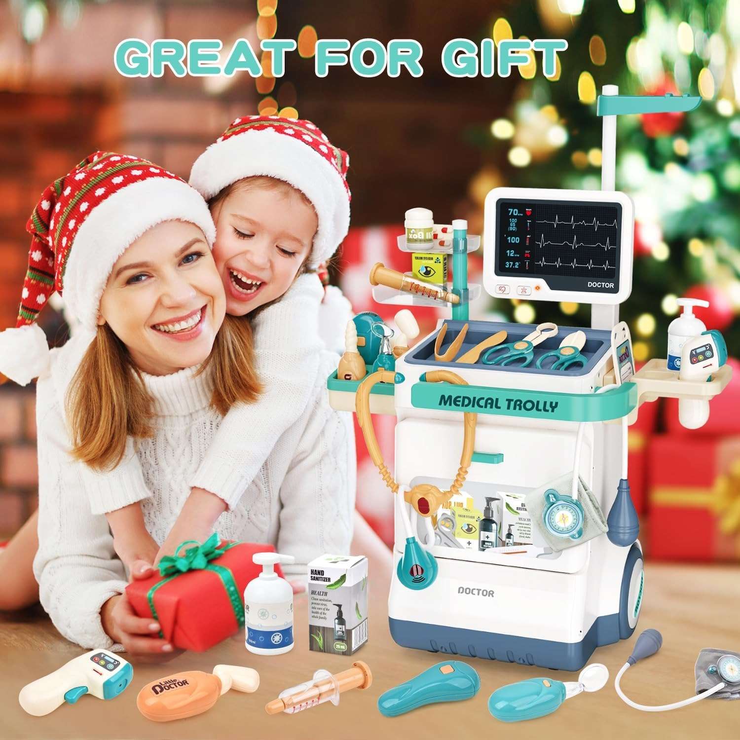 Interactive Doctor Playset with Medical Trolley Cart Pretend Medical Tool Box Play Toy for Kids, Toddlers - Includes Doctor Tools & Accessories
