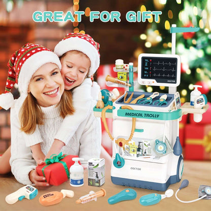Interactive Doctor Playset with Medical Trolley Cart Pretend Medical Tool Box Play Toy for Kids, Toddlers - Includes Doctor Tools & Accessories