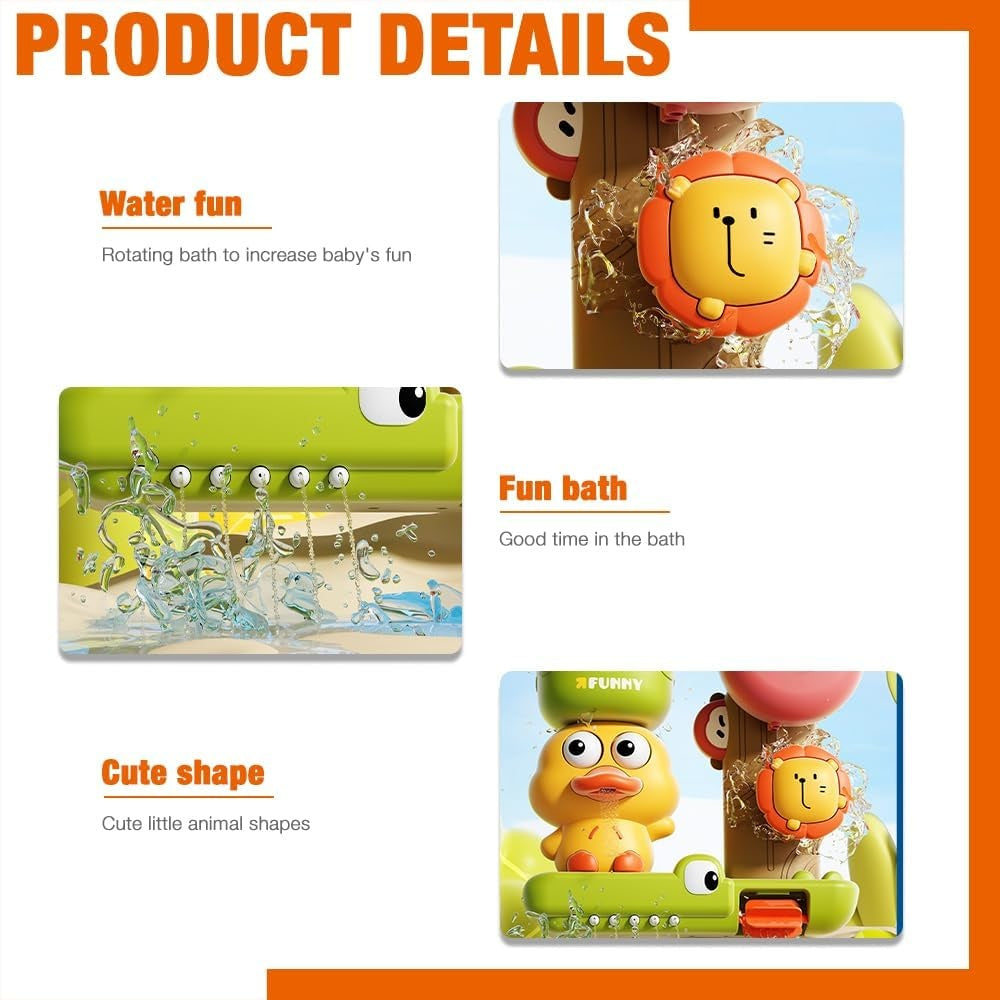 Jungle-Themed Water Fun with Spinning Friends, Make Bath Time Fun, Safe for Ages 1+