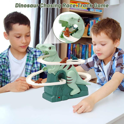 Kids' Dinosaur Race Track Interactive Automatic Climbing Cars With LED Lights, Battery Powered, On Off Switch for Ages 3+