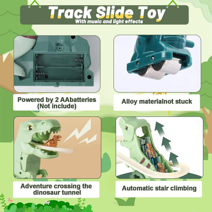 Kids' Dinosaur Race Track Interactive Automatic Climbing Cars With LED Lights, Battery Powered, On Off Switch for Ages 3+