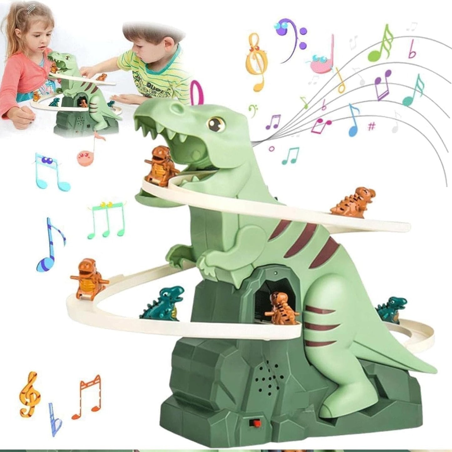 Kids' Dinosaur Race Track Interactive Automatic Climbing Cars With LED Lights, Battery Powered, On Off Switch for Ages 3+
