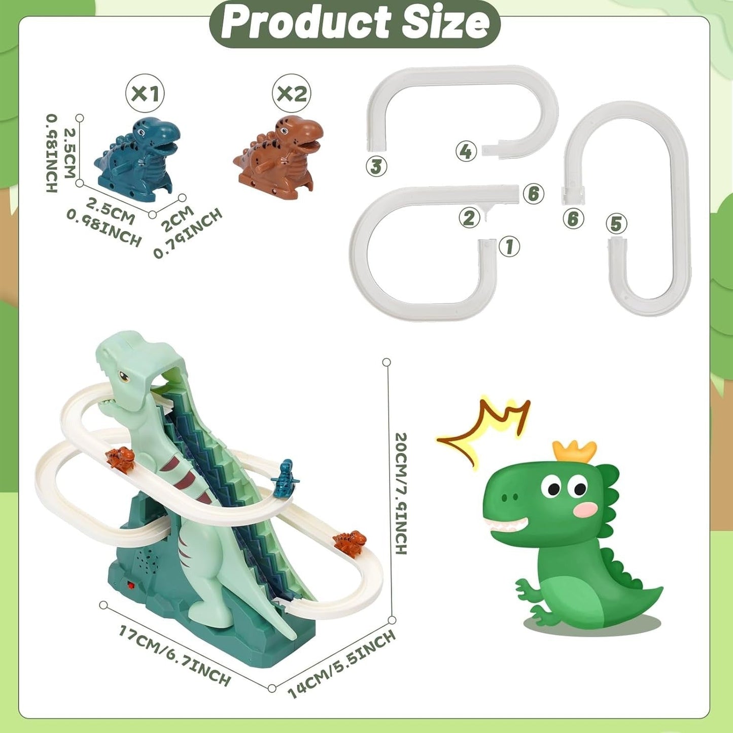 Kids' Dinosaur Race Track Interactive Automatic Climbing Cars With LED Lights, Battery Powered, On Off Switch for Ages 3+