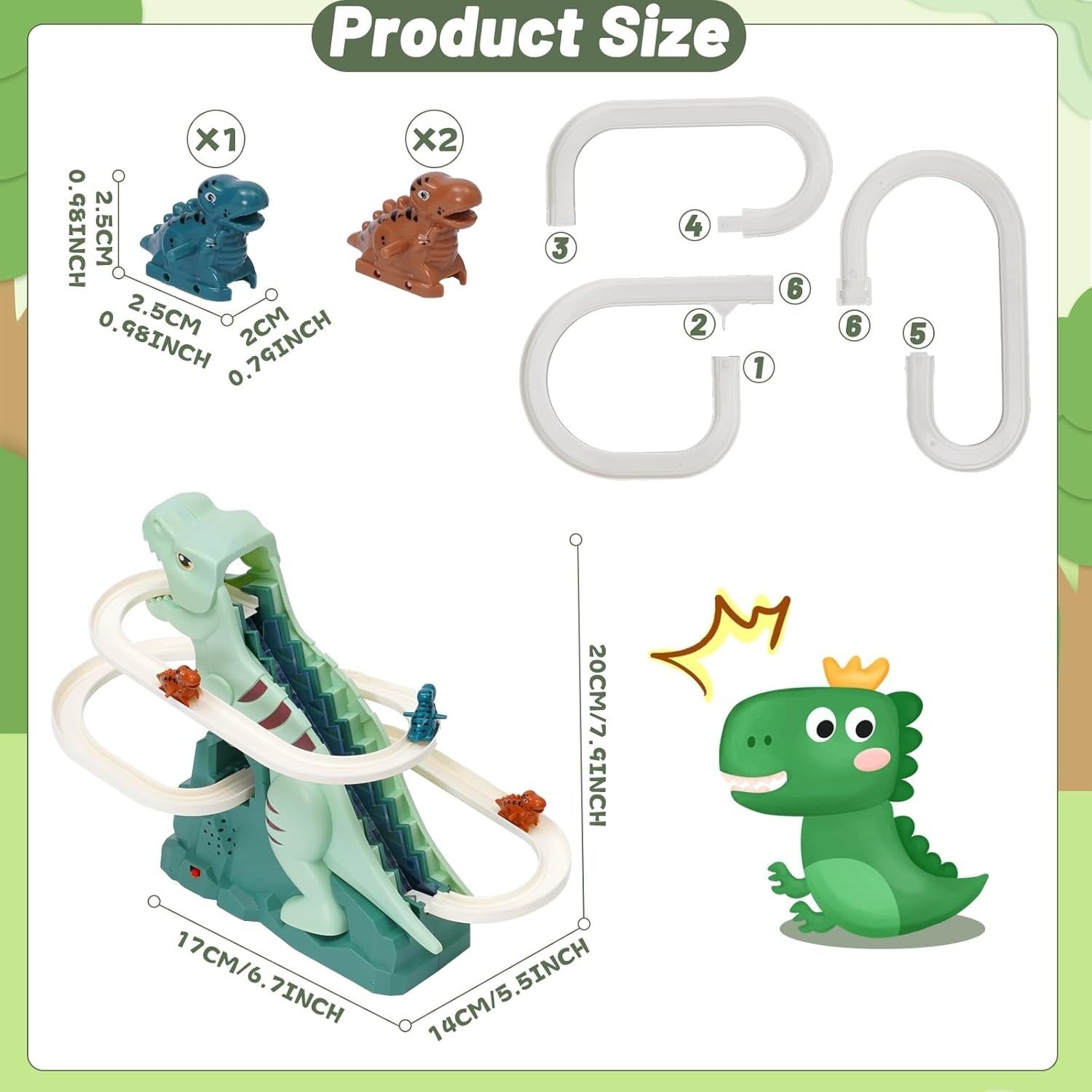 Kids' Dinosaur Race Track Interactive Automatic Climbing Cars With LED Lights, Battery Powered, On Off Switch for Ages 3+