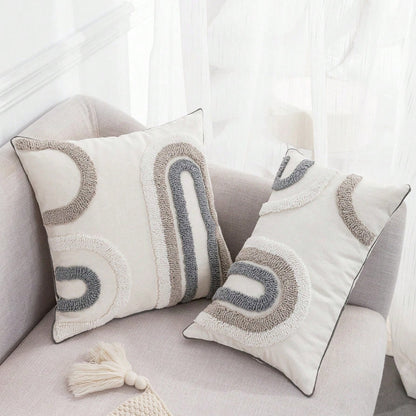 U-Shape Tufted Cushion Cover in Gray and White – Soft Cotton Blend Sofa and Couch Cushion Covers, 30x50cm 3