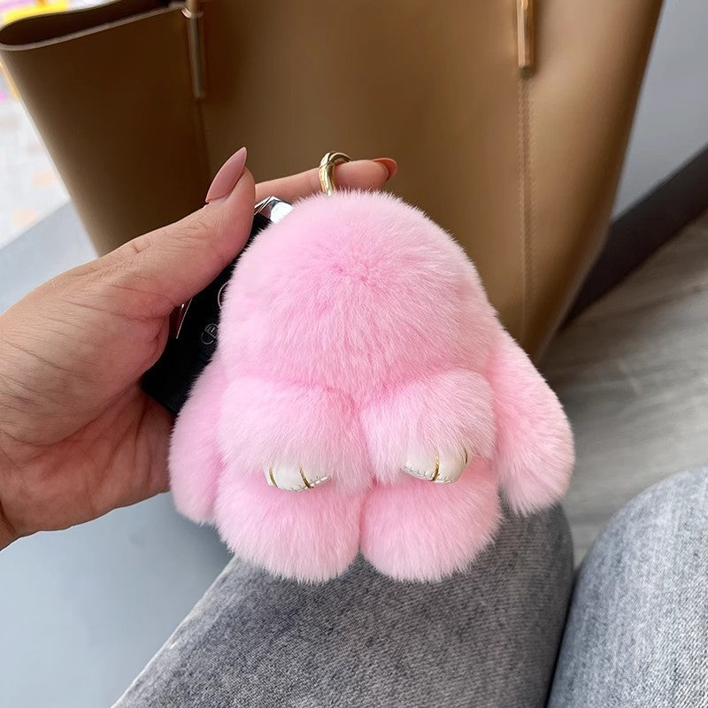 Adorable ensemble de porte-clés lapin en peluche pompon