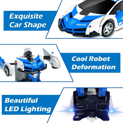 Remote Control Robot Car Transforming Toy with LED Lights, Safe for Ages 3+