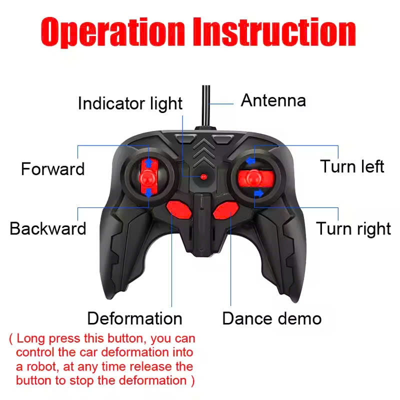Remote Control Robot Car Transforming Toy with LED Lights, Safe for Ages 3+