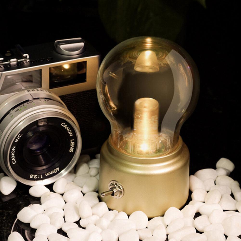 Retro Rechargeable Table Lamp with USB Charger – Portable LED Desk Lamp for Vintage Decor 1