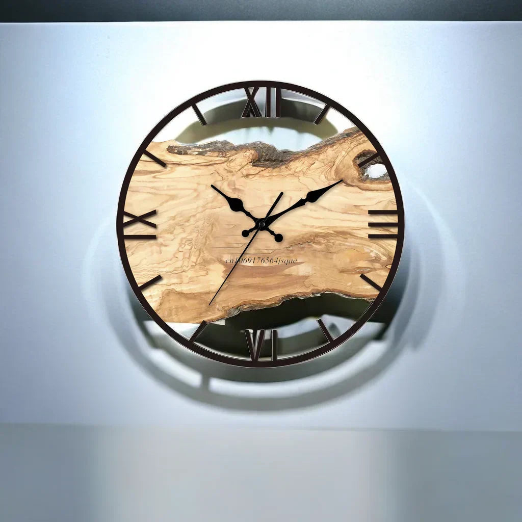 Rustic Wood Grain Wall Clock with Metal Frame – 11.81 Decorative Timepiece with Silent Quartz Movement and Roman Numerals 1