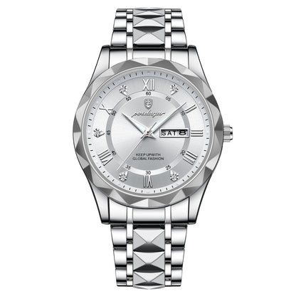Men's Silver Stainless Steel Watch with Glow Dial