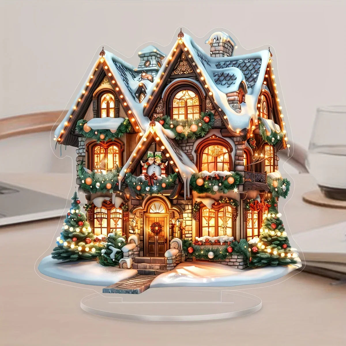 Figurine de traîneau de rennes de Noël avec décoration du Père Noël