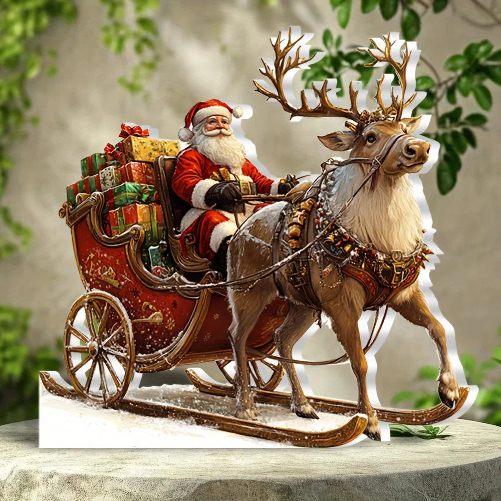 Figurine de traîneau de rennes de Noël avec décoration du Père Noël
