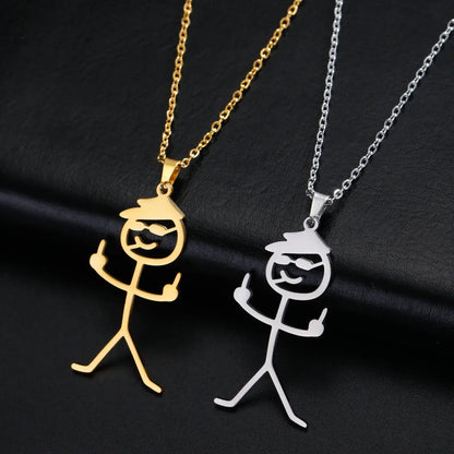Collier pendentif bonhomme bâton punk amusant avec doigt d'honneur