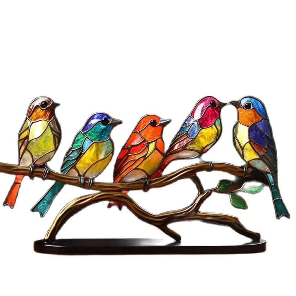Sculpture décorative en forme de perchoir à oiseaux aux couleurs vives