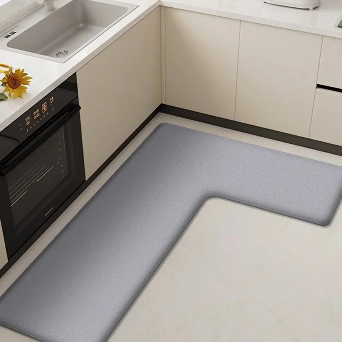 Tapis de sol de cuisine haut de gamme en forme de L, doux et moelleux