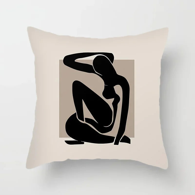 Housse de coussin décorative élégante noire et blanche à motifs abstraits
