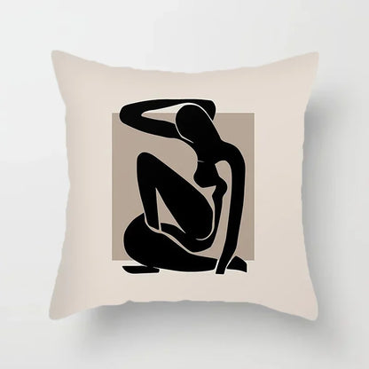 Housse de coussin décorative élégante noire et blanche à motifs abstraits