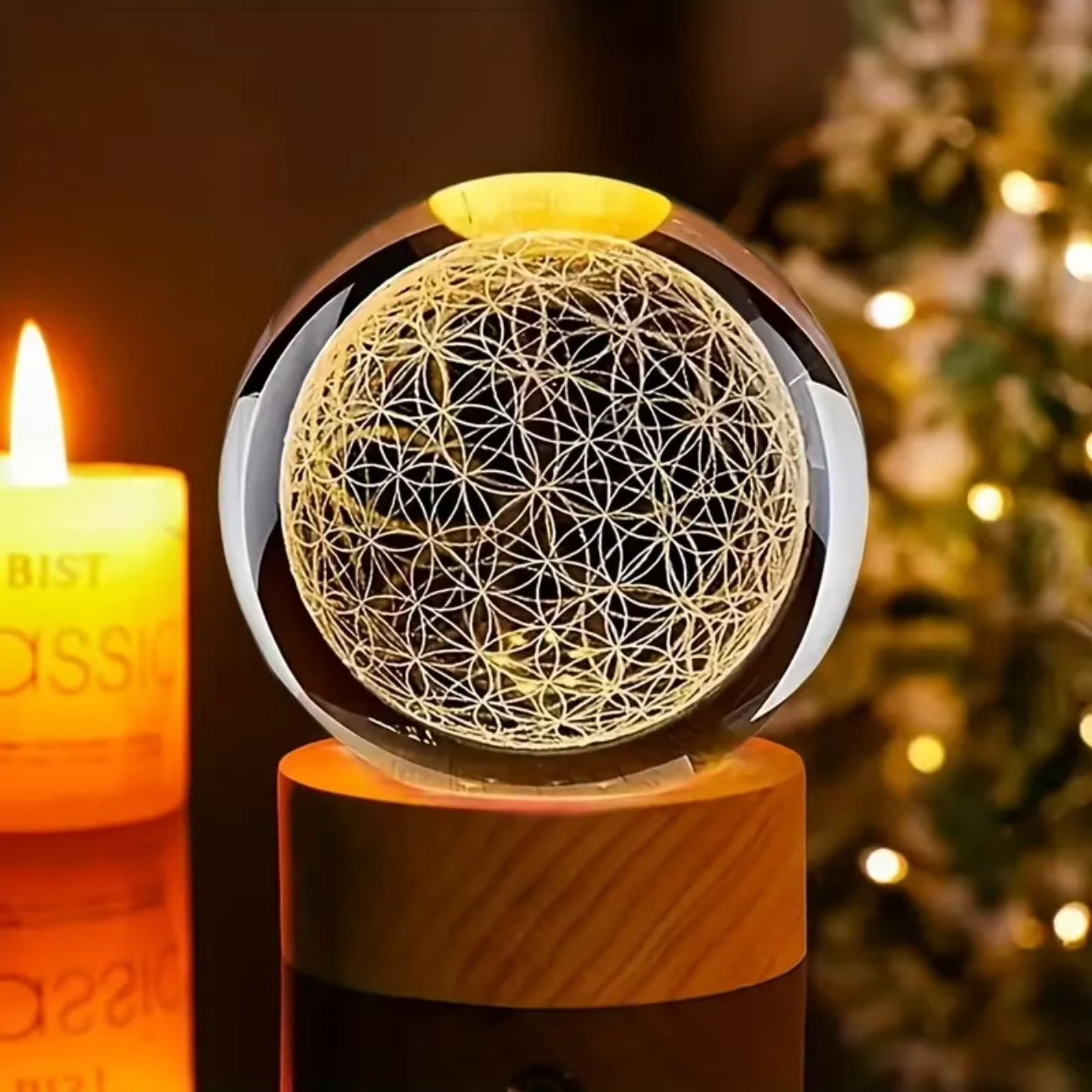 Boule de cristal colorée avec veilleuse LED