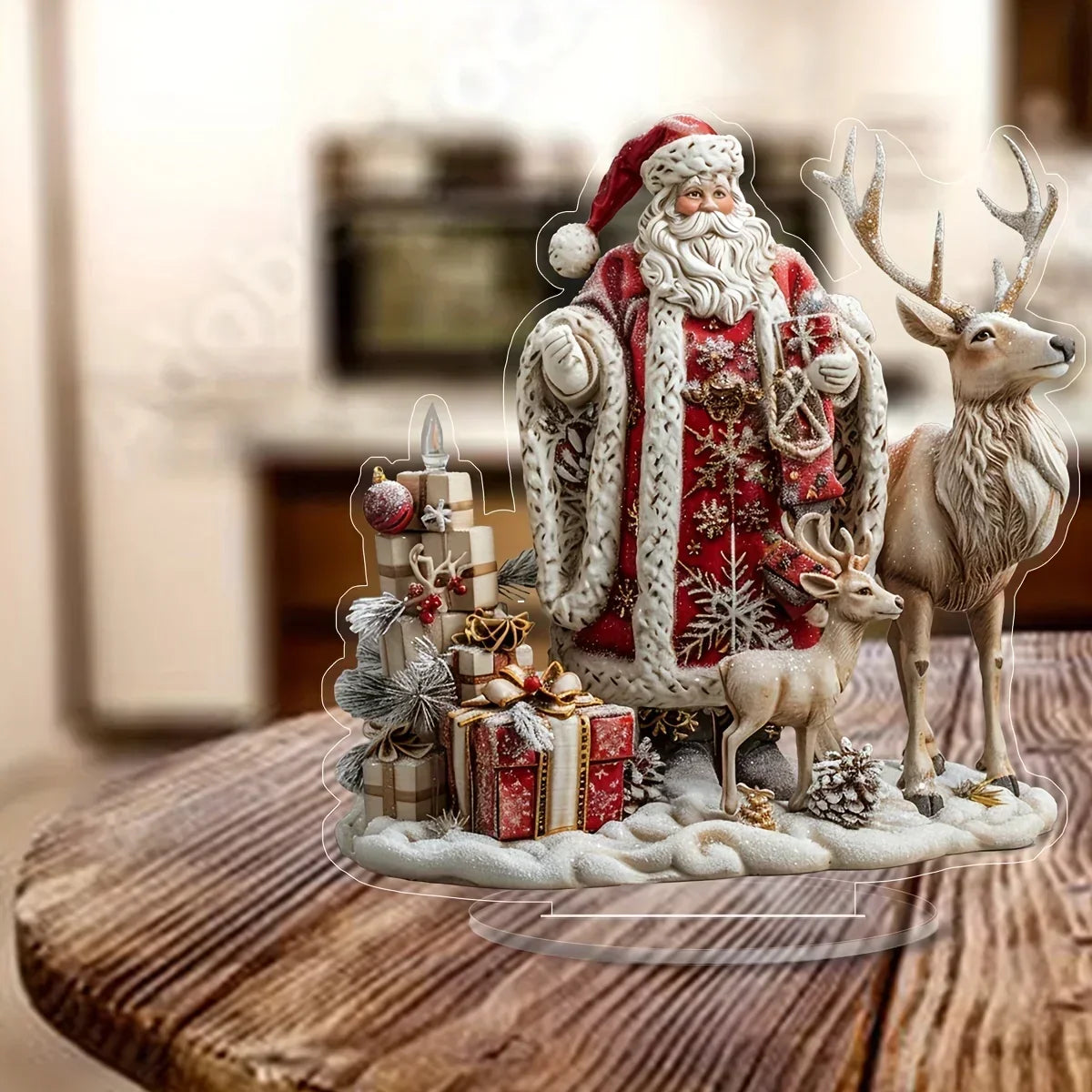 Figurine de traîneau de rennes de Noël avec décoration du Père Noël