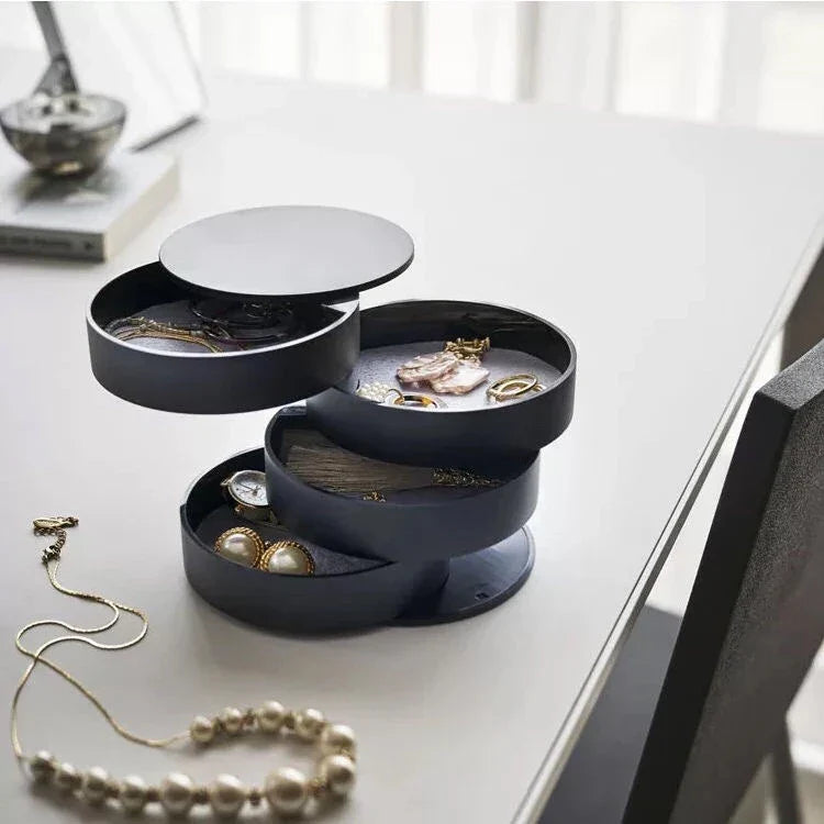 Coffret de rangement rotatif pour bijoux avec couvercle à 5 niveaux