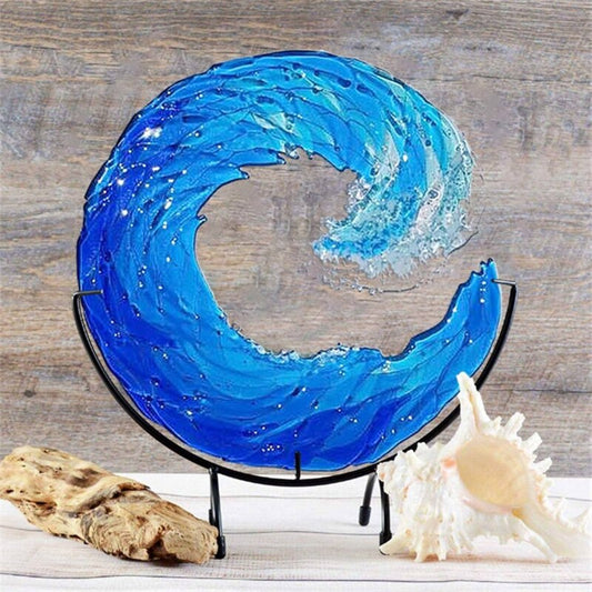 Beautiful Blue Glass Wave Art Sculpture - Halri