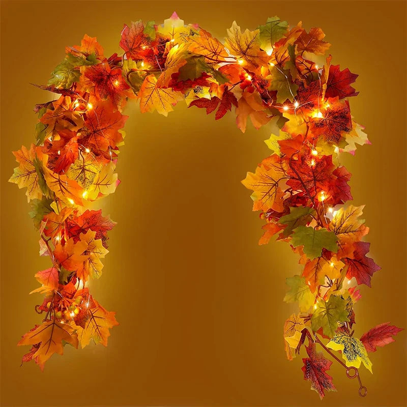 Guirlande décorative automnale en feuilles d'érable artificielles