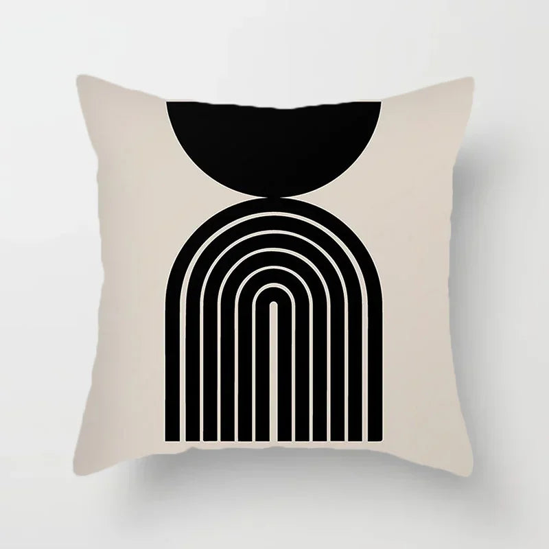 Housse de coussin décorative élégante noire et blanche à motifs abstraits
