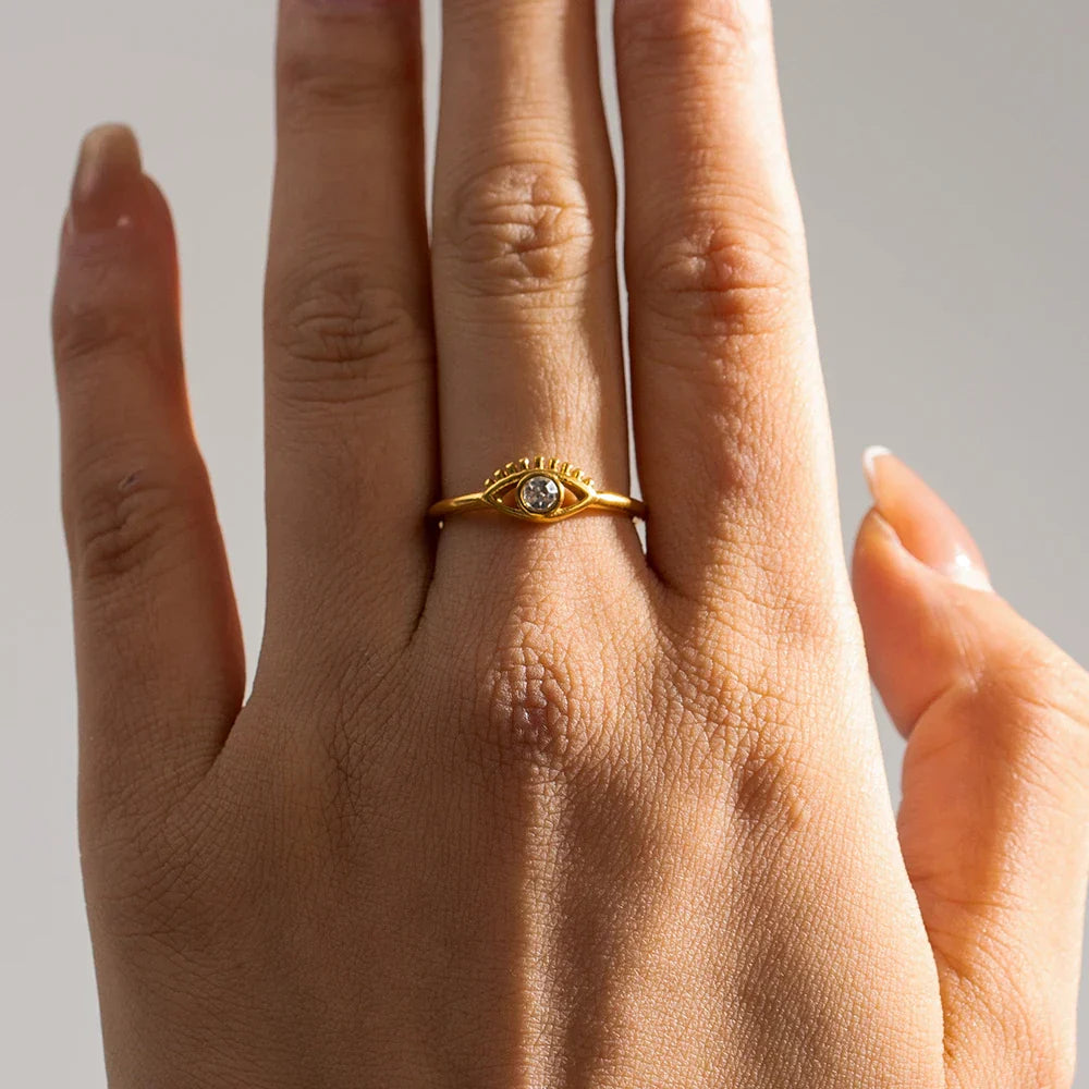 Luxurious Diamond Evil Eye Adjustable Ring - Halri