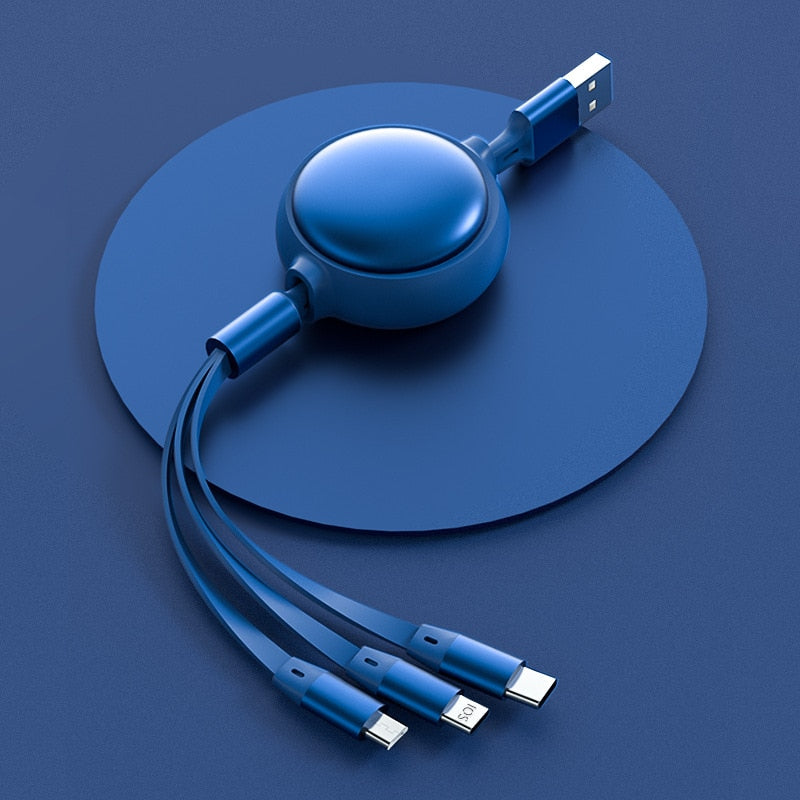 Câble rétractable de charge rapide 3 en 1 compact 