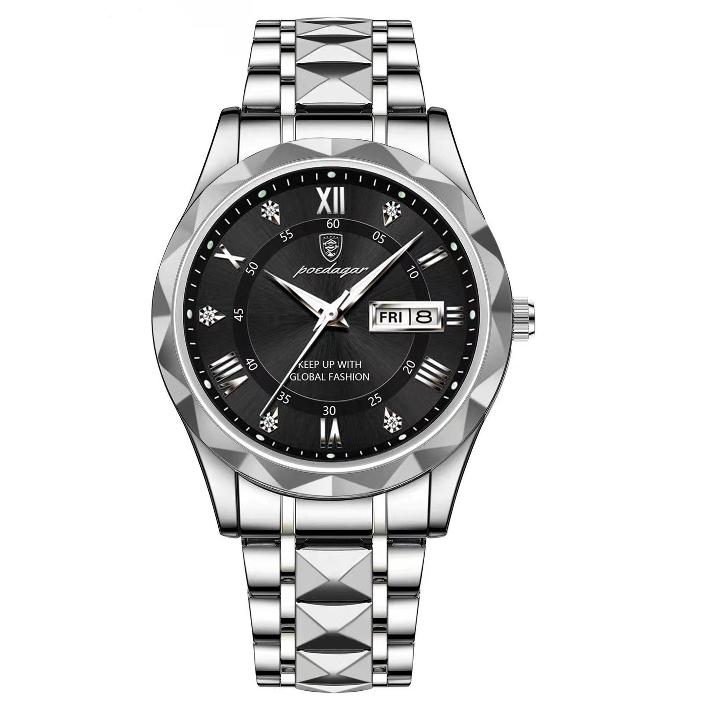 Men's Silver Stainless Steel Watch with Glow Dial