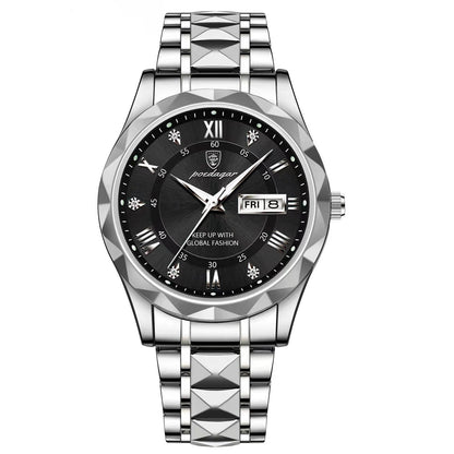 Men's Silver Stainless Steel Watch with Glow Dial