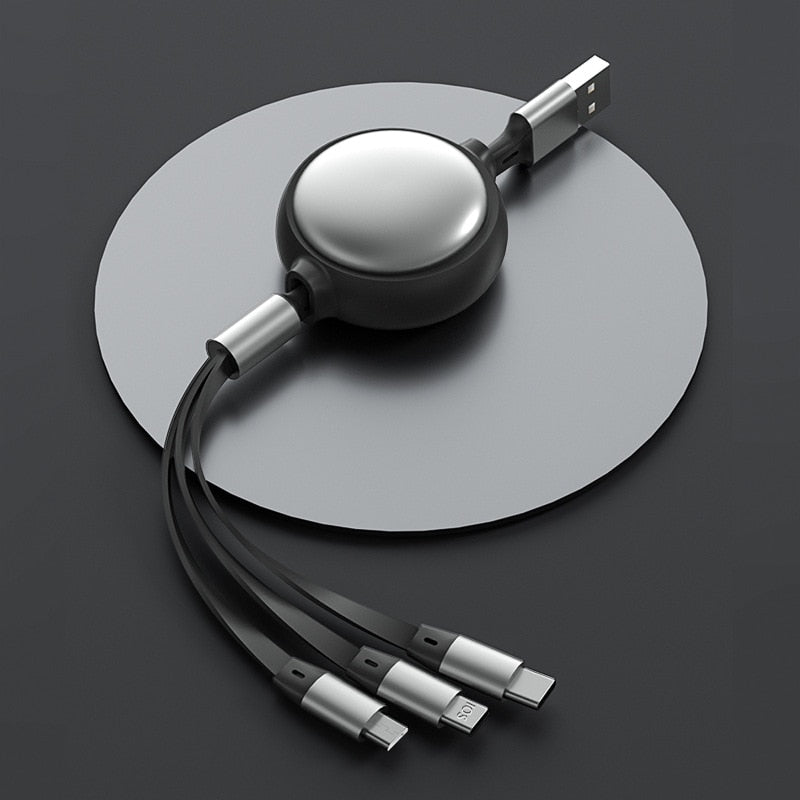 Câble rétractable de charge rapide 3 en 1 compact 