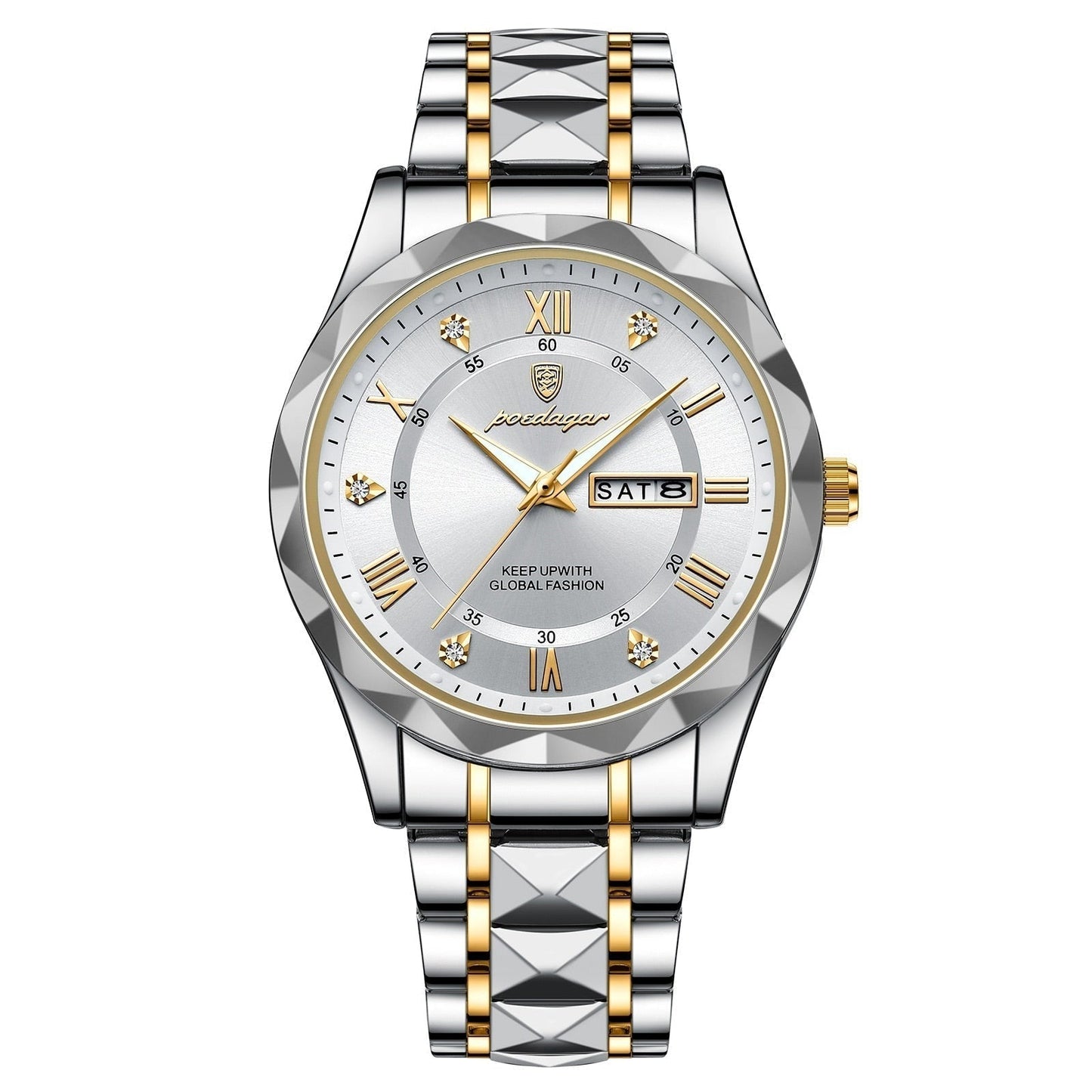Men's Silver Stainless Steel Watch with Glow Dial