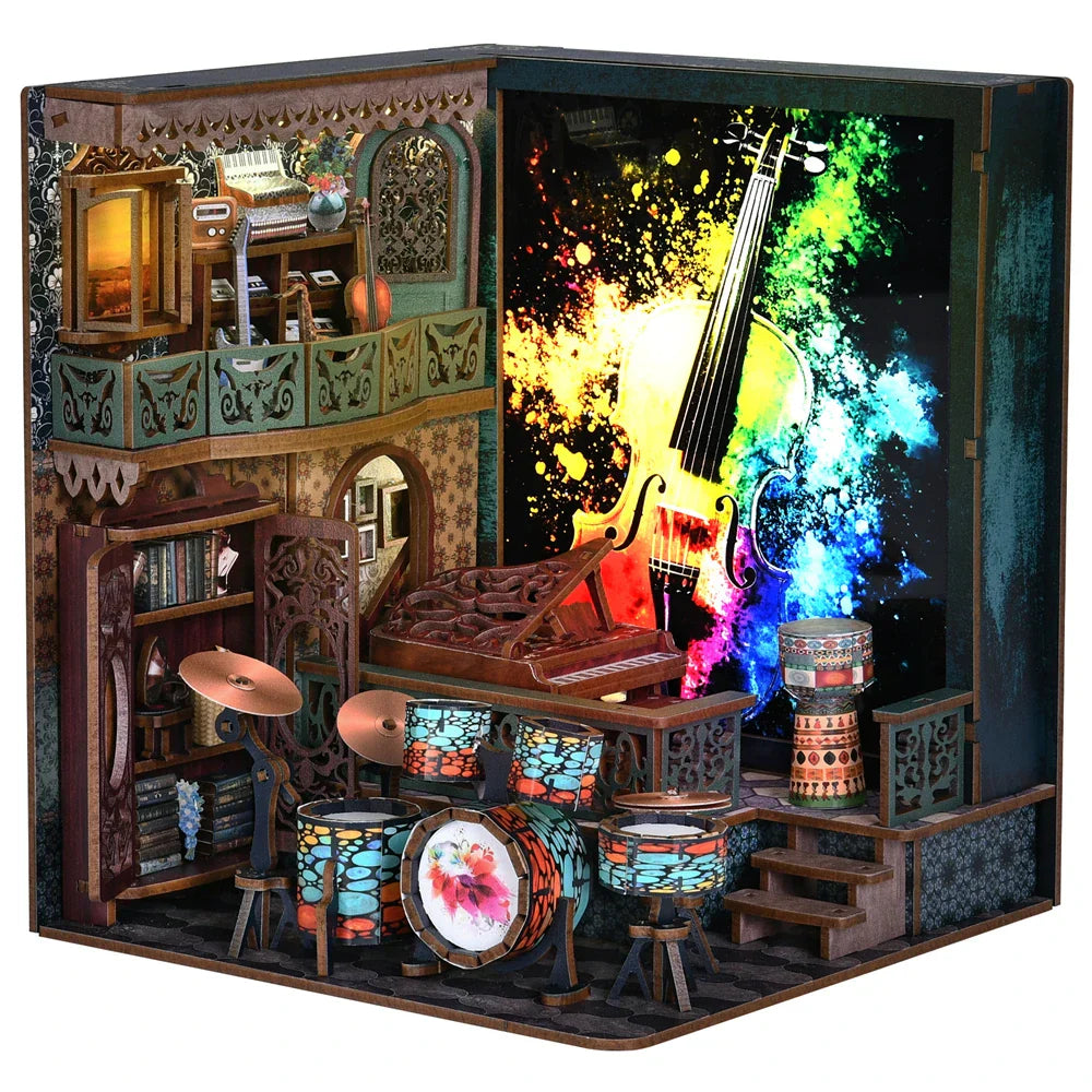 Kit d'étagère en bois pour mini-café cosy avec éclairage LED