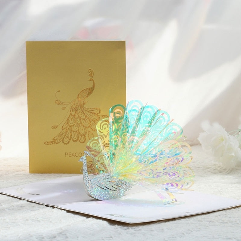 Colorful 3D Peacock Greeting Card - Halri