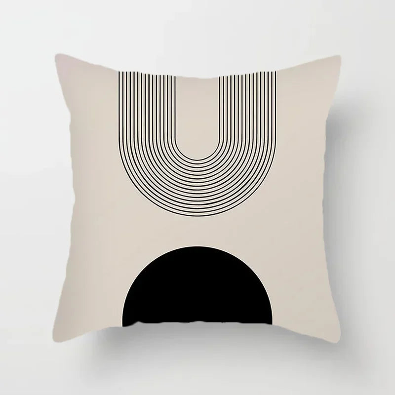 Housse de coussin décorative élégante noire et blanche à motifs abstraits
