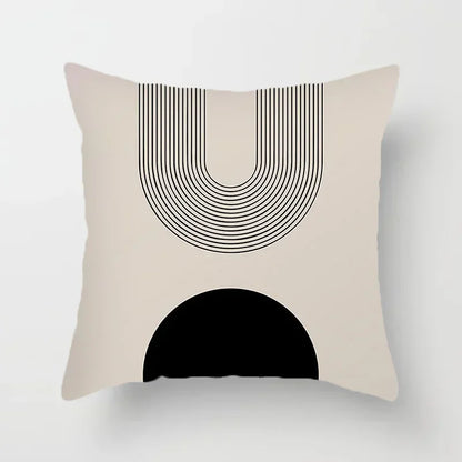 Housse de coussin décorative élégante noire et blanche à motifs abstraits