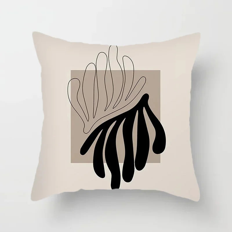 Housse de coussin décorative élégante noire et blanche à motifs abstraits