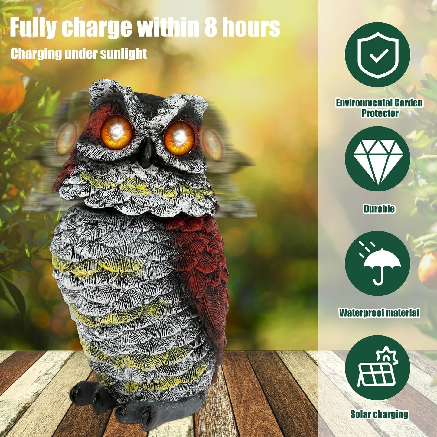 Outdoor Solar Owl Repellent Garden Statue