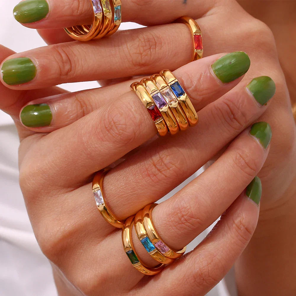 Luxury Baguette Birthstone Gold Ring - Halri