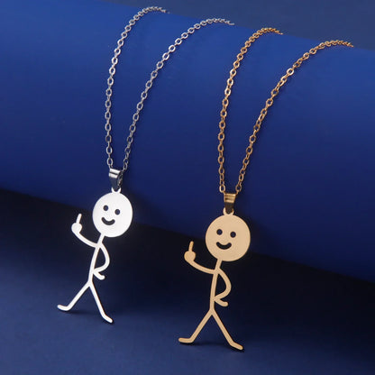 Collier pendentif bonhomme bâton punk amusant avec doigt d'honneur