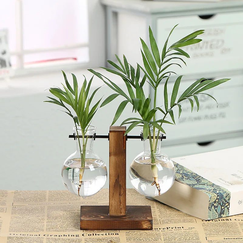 Rustic Wood Glass Vase Set for Fresh Flowers - Halri