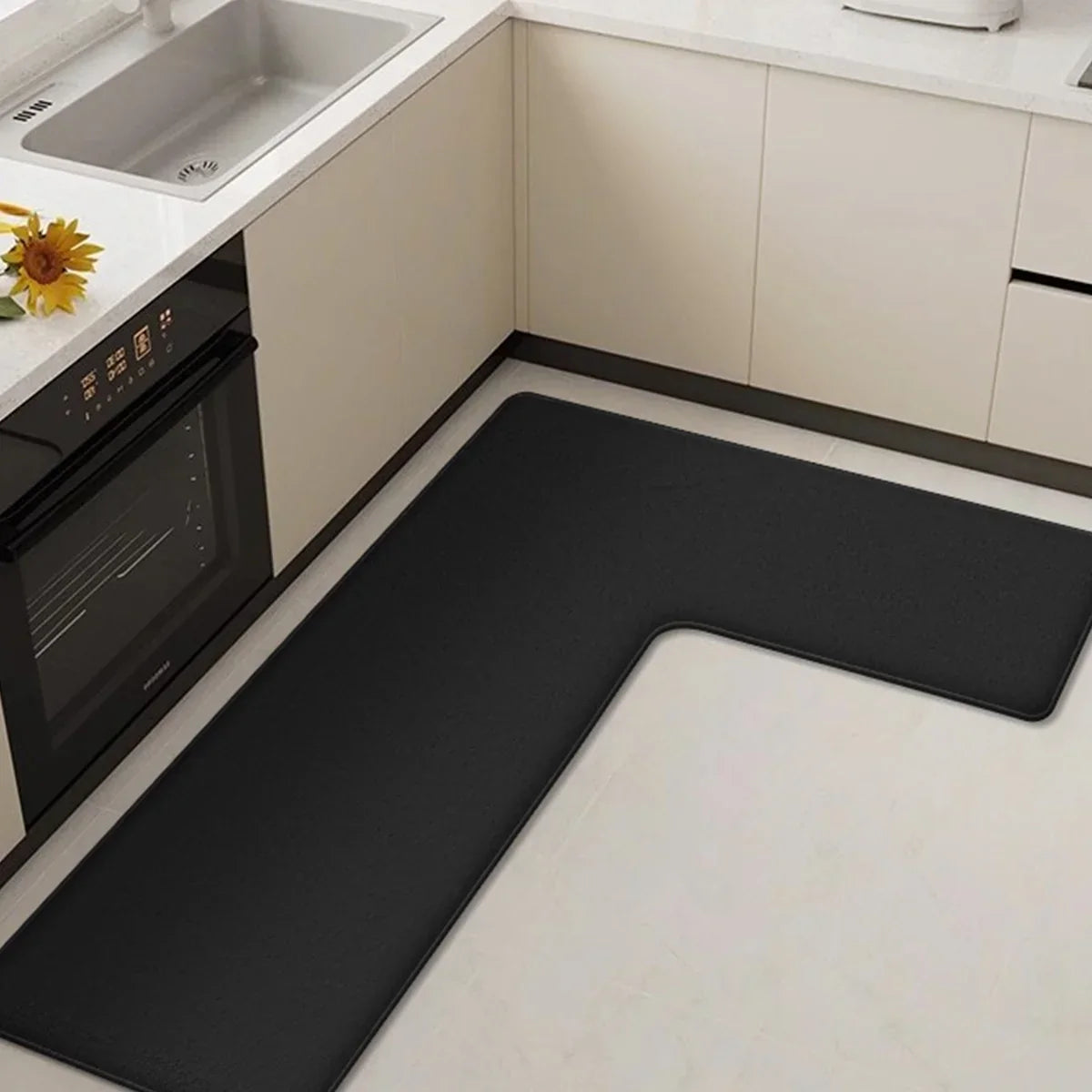 Tapis de sol de cuisine haut de gamme en forme de L, doux et moelleux