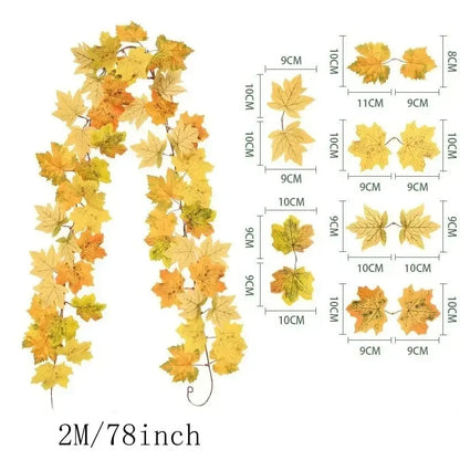 Guirlande décorative automnale en feuilles d'érable artificielles