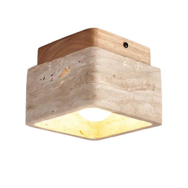Plafonnier LED moderne en bois et pierre