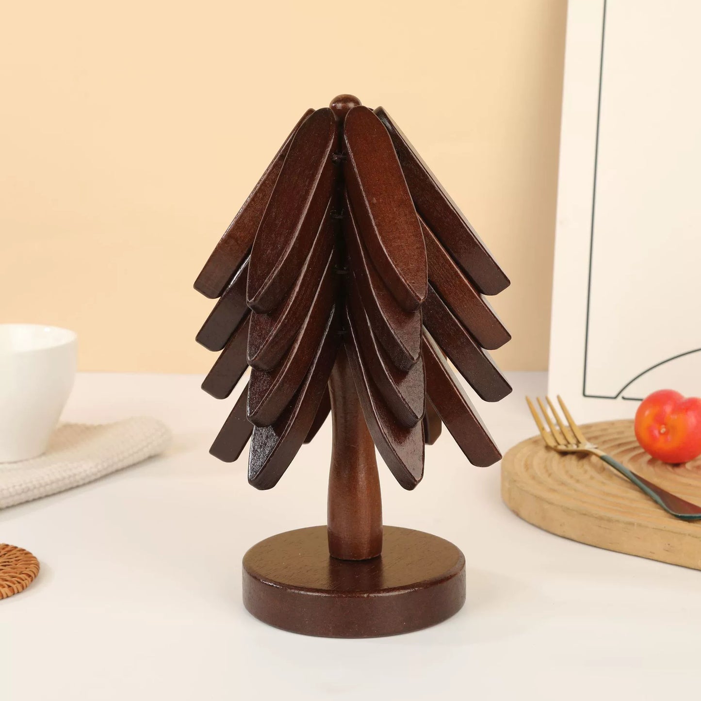 Ensemble de dessous de verre de protection en bois pour sapin de Noël
