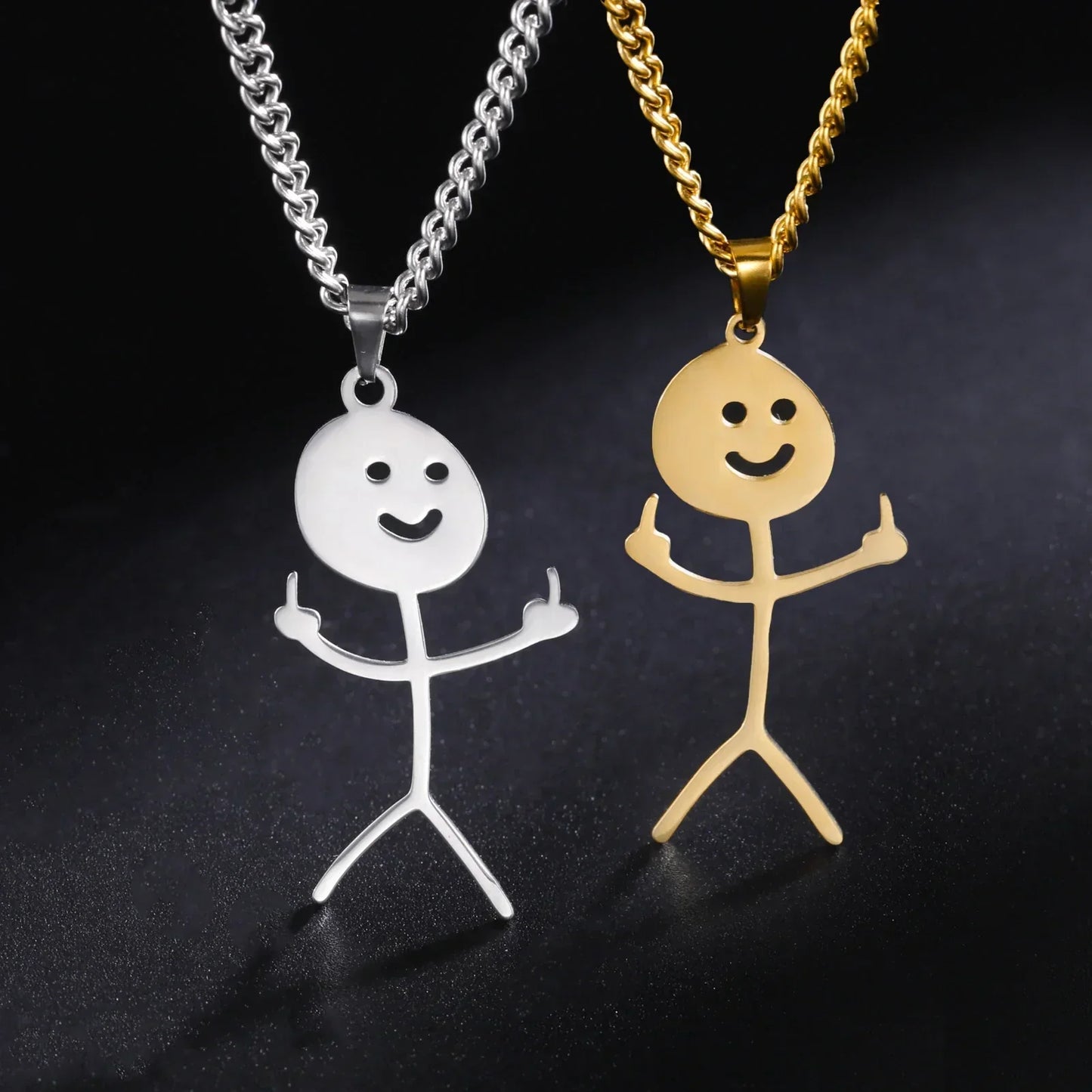 Collier pendentif bonhomme bâton punk amusant avec doigt d'honneur